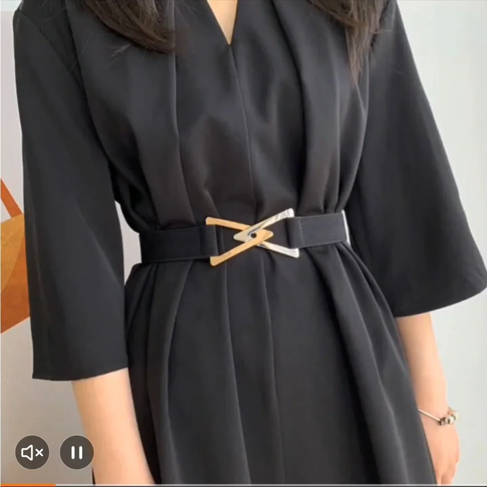 Double Triangle Metal Buckle Belt Decorative Elastic Casual One Size Fits‎ Most